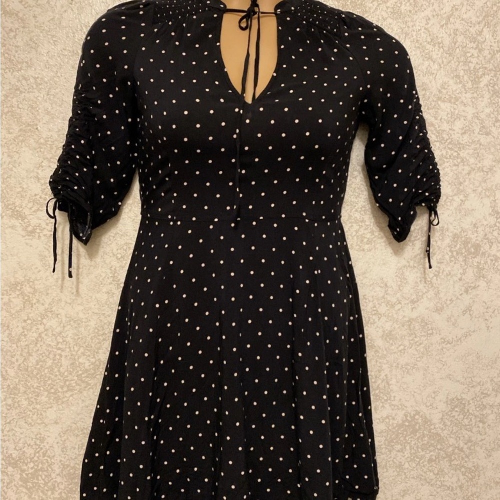 Express Black Midi Dress with Beige Polka Dots